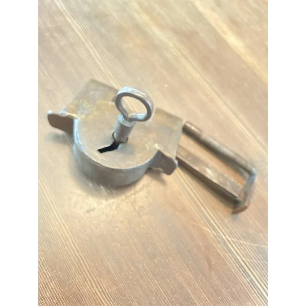 Rare antique handmade 1800s pad lock solid steel With key.